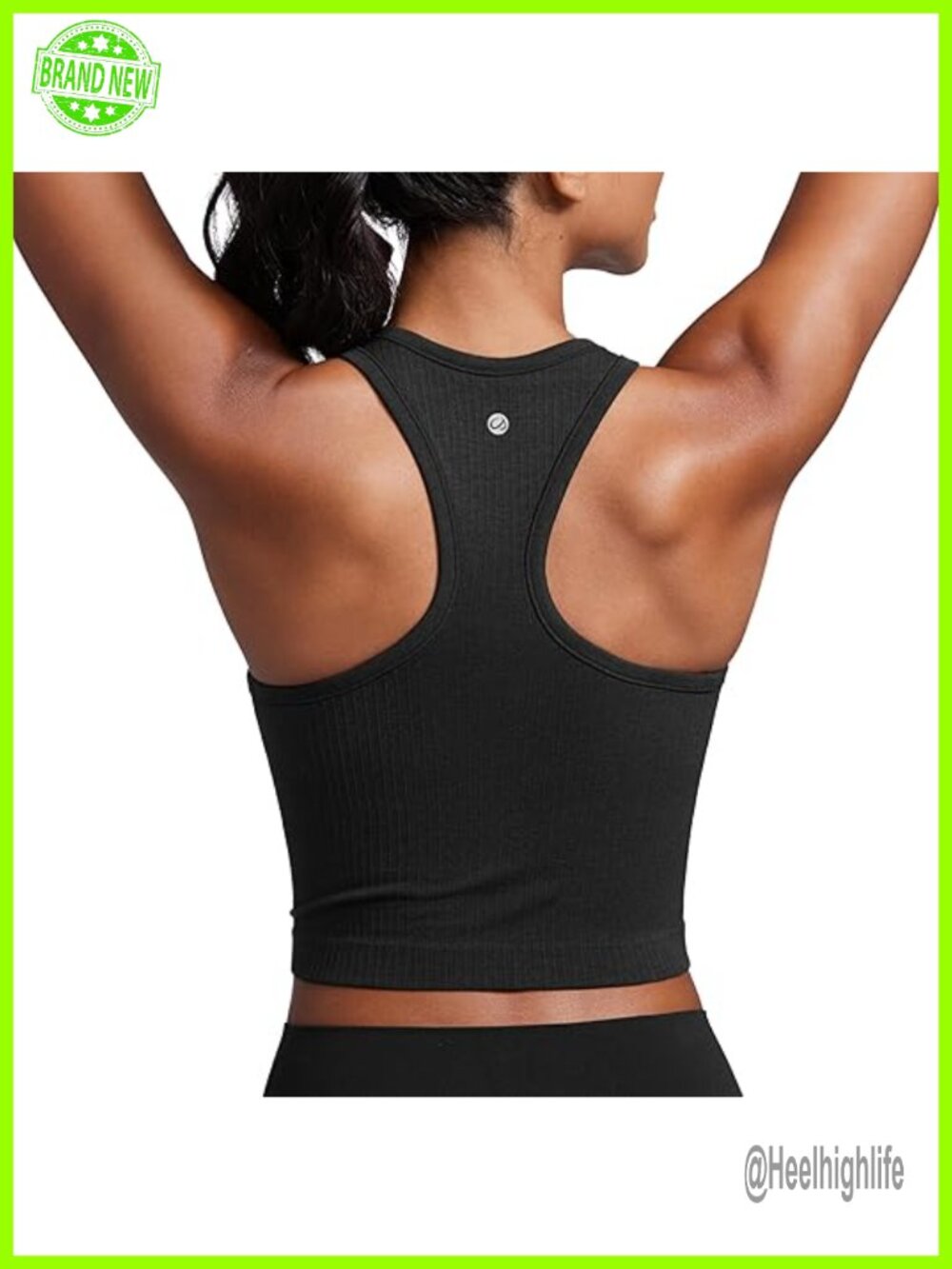 Seamless Ribbed High Neck Crop Tank Top Built-in Pads Racerback Sports Bra